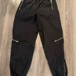 P.E Nation Black Cargo Pants with Gold Accents